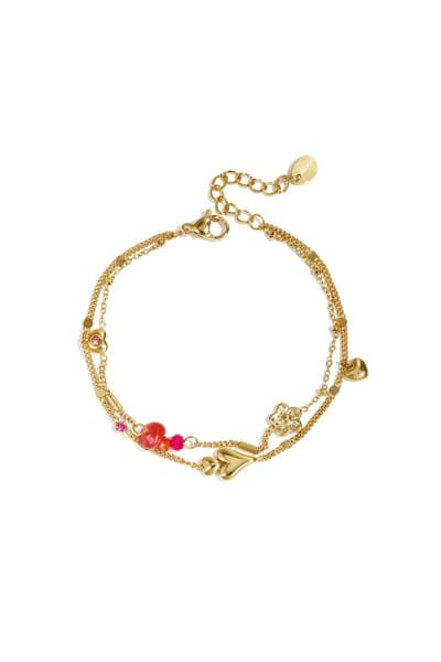Goudlief Dames Armband met hartjes bloemen en kraaltjes - Verkleurt niet - Cadeau - Goudlief.nl