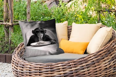 Sierkussen Buiten - Aap - Spaghetti - Zonnebril - Zwart wit - Cool - Dier - 60x60 cm - Weerbestendig