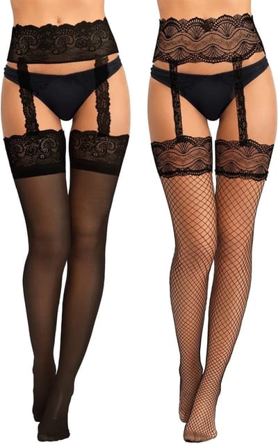 Elegante panty's met hoge jarretelgordel van kant en bloemenprint, perfect voor speciale gelegenheden en avondkleding