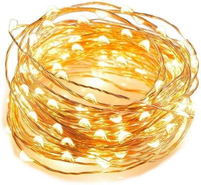 Kerst koperdraad LED verlichting - Warm wit - 10 meter - incl. batterijen