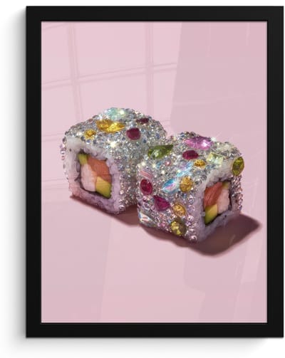 Poster in lijst - Fotolijst 30x40 cm - Posters - Sushi - Rolletjes - Steentjes - Kleurrijk - Posterlijst zwart - Decoratie - Wanddecoratie woonkamer - Muurdecoratie slaapkamer