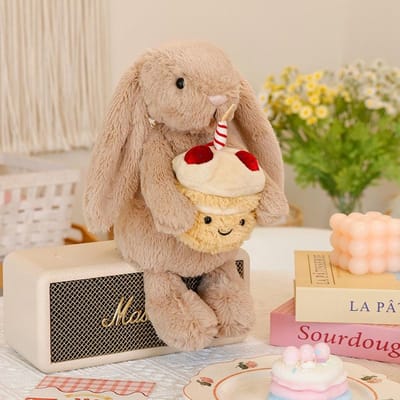 31cm Bonnie Konijn Pluche met Verjaardagstaart Schattige Konijnenpop Paasgeschenk Kinder Verjaardagsdecoratie 31cm