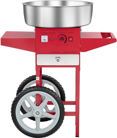 Elektrische Suikerspinmachine met Trolley (1000 W), Uitgerust met 52 Cm Roestvrijstalen Kom, Suikerschep En Lade - Ideaal voor Kinderfeestjes En Familiefeesten, Rood