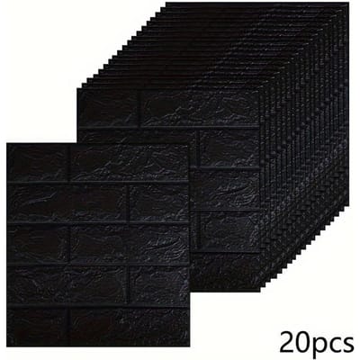 20 stuks 3D imitatie baksteenpatroon pel- en plakbehang 3D bakstenen muurpanelen zelfklevende waterdichte PE-schuimcoating geschikt als wanddecoratie! 20pcs-35*38.5cm/14*15in zwart