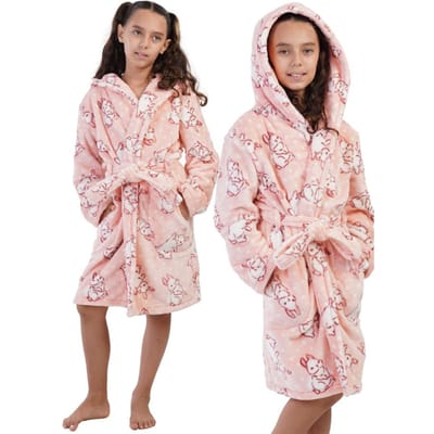 Robe de chambre pour enfant fille à capuche avec lapins en peluche chaude 7/8 128 white
