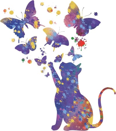 Ronte - Muursticker Kat Vlinder - Babykamer - Muurdecoratie Woonkamer - Kinderkamer - Slaapkamer - Tv Achtergrond - Hal Deur Raam - Geoptimaliseerde Decoratie Sticker met Kat en Vlinder - Leuke Muurdecoratie