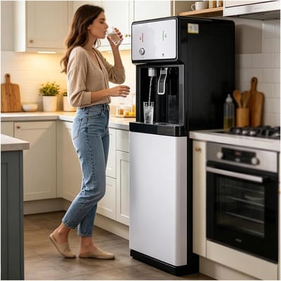 Waterdispenser - Waterkoeler Fontein - Direct Drinken - Waarschuwing Watertekort - 105 x 31 x 31 cm - Wit