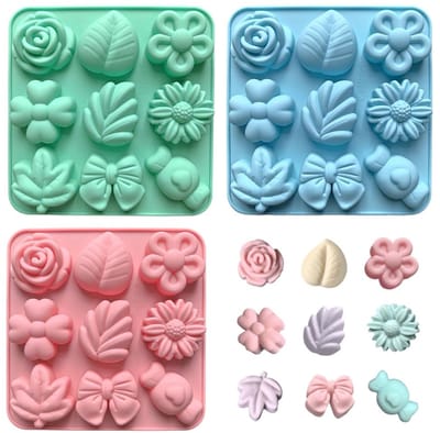 Dailygoods- Snoepvormen 3 stuks - Siliconenmateriaal - Bloemvormige/Vormpjes - Kaarsvorm - Bakvormen - Decoratie voor cupcakes