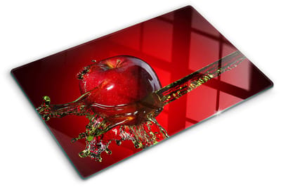 Tulup Glazen Snijplank - Rood Appel en water Snijplank van Glas - 80 x 52 cm - UV Gelaagd Glas Serveerplank - Groot Formaat Dienblad - Dienblad - Snijplank Glas - Keukenbenodigdheden