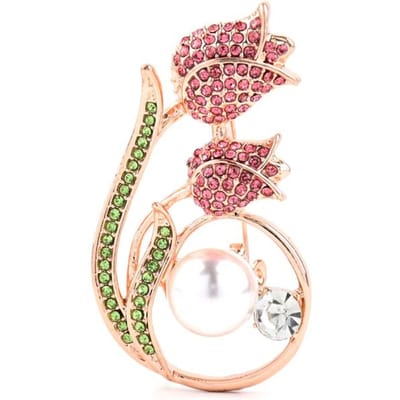 Strass Tulp Parel Bloemen Broches Voor Vrouwen Elegante Kristallen Kantoor Feest Broche Speld Sieraden Cadeaus beige
