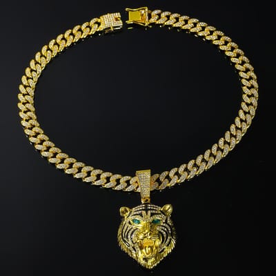 Heren Hip Hop 3D Tijger Hanger Ketting met 13mm Kristal Cubaanse Ketting Iced Out Bling Kettingen HipHop Dames Mode Bedel Sieraden brown