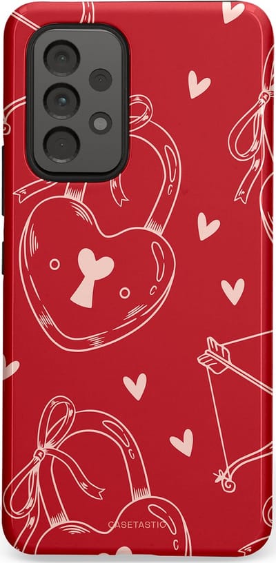 Casetastic Hoesje Geschikt voor Samsung A53 - Stijlvolle Beschermende Duo-layer Case - Hartendief - Liefdes Slotjes - Valentijn - Valentine - Love - Rood Wit