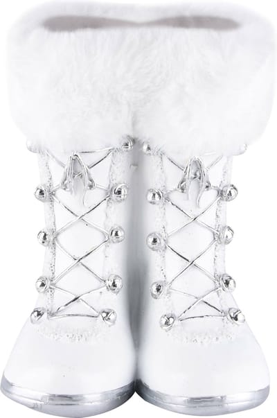 Dekoratief | Paar winterlaarzen wit m/bont, resina, 14x14x18cm | A225469