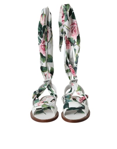 Rozenprint Platte Sandalen Leer Casual Stijl