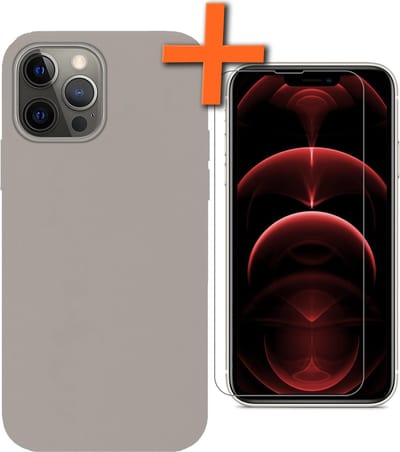 Hoes - Met Screenprotector - Geschikt voor Apple iPhone 13 Pro Max - Sterk & Shockproof - Back Cover - Siliconen Case - Telefoon Hoes - Grijs