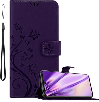 Cadorabo Hoesje geschikt voor Samsung Galaxy A41 in BLOEMEN DONKER PAARS - Beschermhoes in bloemmotief met magnetische sluiting, standfunctie en kaartsleuven Book Case Cover Etui