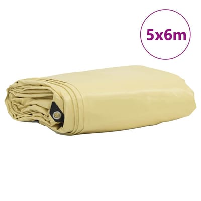 vidaXL - Zeil - 650g - / - m² - Beige - 5 - x - 6 - m - Canvas - met - PVC-coating
