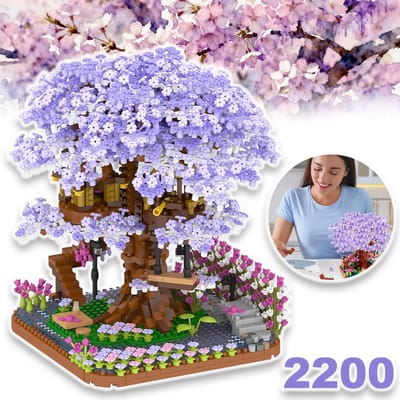 Bouwset Met Kersenbloesemboom - 2200 Microsteentjes - Gedetailleerde ABS-Constructie - Prachtige Decoratie Voor Thuis En Op Kantoor - Perfect Creatief Cadeau - Paars