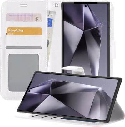 Hoesje - Geschikt voor Samsung Galaxy S24 Ultra - Luxe Bookcase - Walletcase Hoes - Portemonnee - Cover - Telefoonhoes - Wit