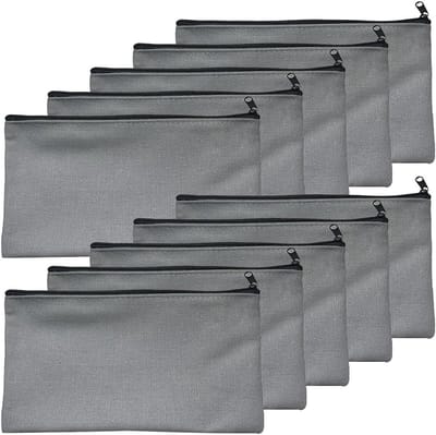 Kleine Grijze Stoffen Tassen met Rits 21 x 12 cm voor Make-up, Opberging en Creatieve Projecten, Set van 10
