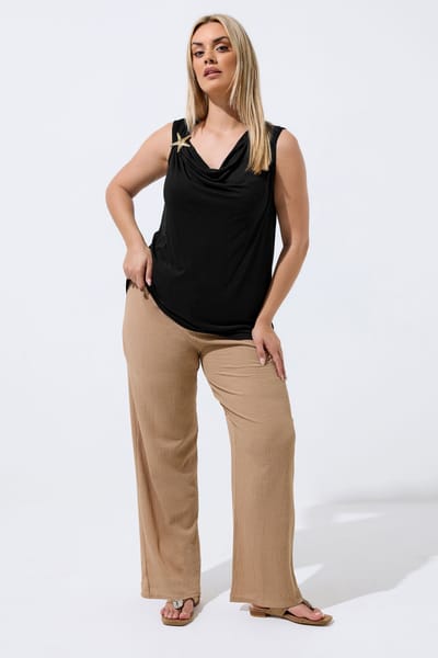 Limited Collection Zwarte Top Met Drapering En Zeesterrenmotief Size 42