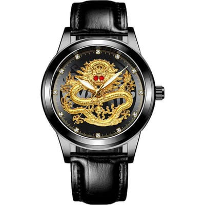 Montre à Quartz Automatique Étanche et Lumineuse en Forme de Dragon Année du Zodiaque Bracelet en Acier pour Homme Minimum One Piece gray
