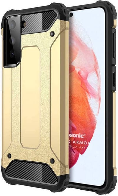 Schokbestendig Heavy Duty Hoesje Geschikt voor: Samsung Galaxy S22 Shock Proof Hybride - Back Cover - Dual Layer Armor Case - Extra Stevig - Goud