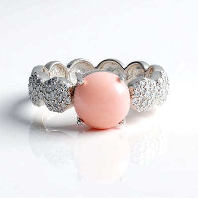 Cavill - Zilveren ring platinaverguld - 925 Sterling Zilver - Roze Opaal cabochon 2,223 ct - 88 Zirkonia 0,651 ct - Verstelbare elegante damesring