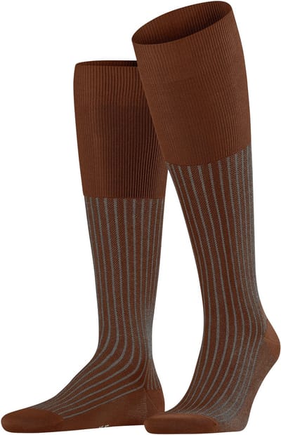 FALKE Oxford Stripe geribbeld speciale schittering katoen kniekousen heren bruin - maat 39-40