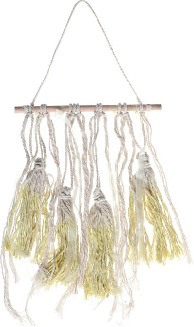 SANTEX - Houten gele pompon hanger 24 x 50 cm, bohemien bruiloftsdecoratie