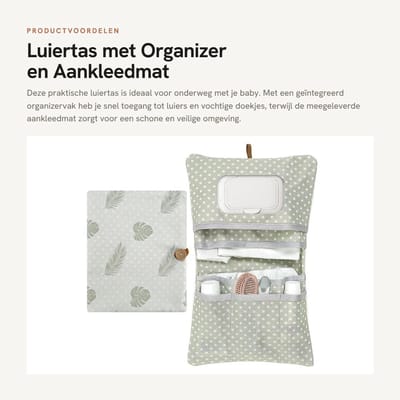 Dailygoods- Luiertas met organizer - Aankleedmat - Waterafstotend - Isolatievak voor flessen - Reflecterende details - Optimale afmetingen 18 x 25 x 3 cm - Baby Tas