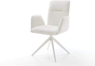 Eetkamerstoel Vinja-Flex kruisframe breed wit bouclé zacht beige 360° draaibaar rocker-functie