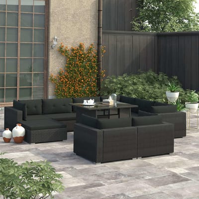 vidaXL - 10-delige - Loungeset - met - kussens - poly - rattan - zwart