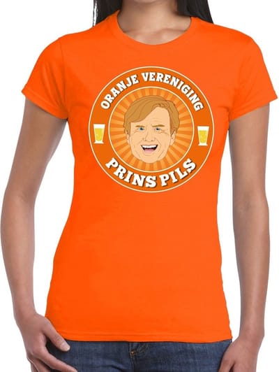 Oranje vereniging Prins Pils t-shirt oranje dames - Koningsdag kleding XS