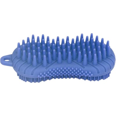 Siliconen lichaamsscrubber met dubbele, ergonomische handgreep, veilige siliconen lichaamsmassage, siliconen lichaamsborstel blauw
