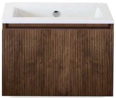 Frozen 3D Badmeubelset 60 cm - Greeplijst in Kleur - Dark Oak - Keramische Wastafel Wit Zonder Kraangat