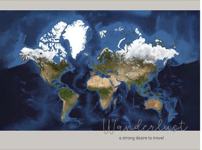 Wereldkaart 40x30 cm - Aluminium - Voelbaar 3D Reliëf - Grijs - World map - Wanderlust - Vintage - Retro - Muurdecoratie - Wanddecoratie