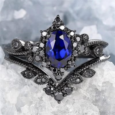 2 Pièces/Ensemble Bagues Tendance Noir Or Couleur Zircon Strass Bleu Pour Femmes Bagues Cristal Complet Bijoux Mariage Fiançailles Cadeaux 10 gray