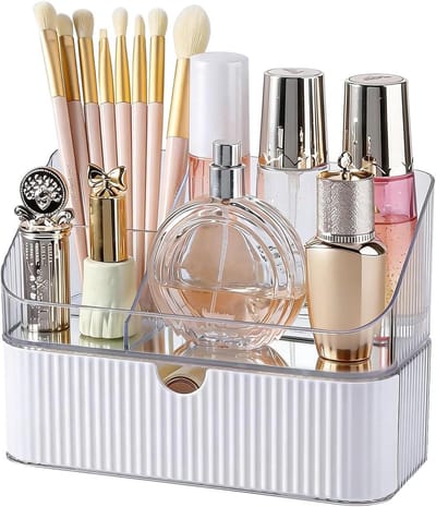 Make-up Organizer - Cosmetica Opberger - Bureau Organiseren - Stapelbaar Ontwerp - 19 x 13.7 cm - Wit