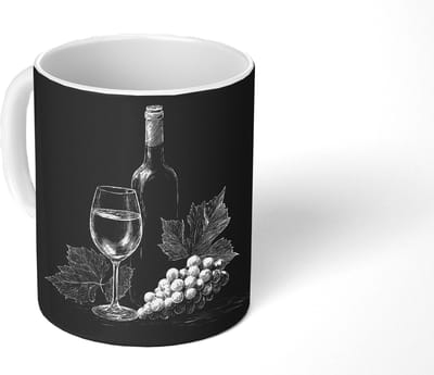 Mok - Koffiemok - Wijnfles - Glas - Druiven - Bladeren - Mokken - 350 ML - Beker - Koffiemokken - Theemok