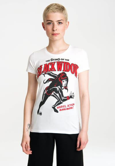 Logoshirt Vrouwen T-shirt Black Widow - Marvel Comics - Shirt met ronde hals van Logoshirt  - offwhite