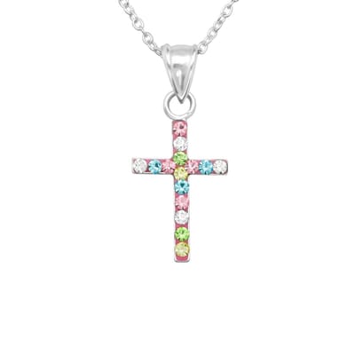 zilveren kinderketting gekleurd kruisje | ketting meisje | zilverana | Sterling 925 Silver (Echt zilver)