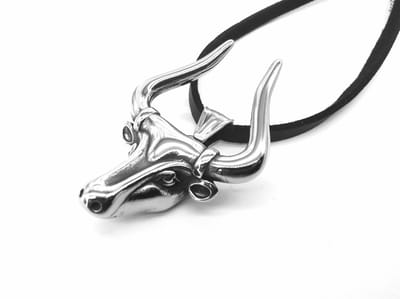 Stoere heren RVS stierenkop hanger zeer gedetailleerde motief met gratis ketting 50 cm