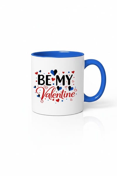 Valentijn Mok 'BE MY Valentine' | Blauwe Koffiemok met Harten | Uniek Liefdes Cadeau