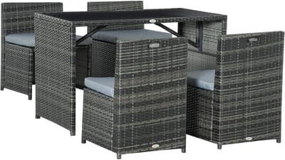 Balkonset 4 personen - Tuinset - Bistroset - Grijs - Weerbestendig - 5 delig - Tuintafel en 4 stoelen - 4 personen - Gecoat staal - Onderhoudsvrij staal