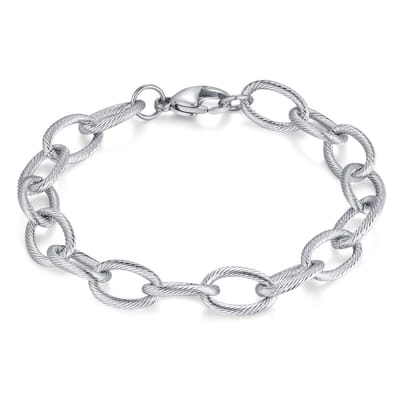 Twice As Nice Armband in edelstaal, ovale schakels 15 mm, gestreept 19cm