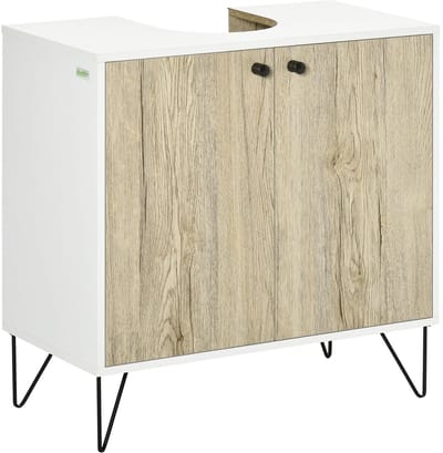Noventra - Badkamermeubel - Badkamer Onderkast - Wastafelkast - Badkamerkast - Wastafel Onderkast - Houtlook - Wit - 60 x 30 x 60 cm