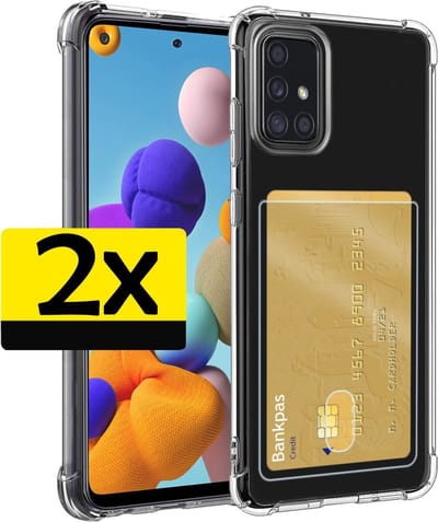 Hoesje - 2 Stuks - Geschikt voor Samsung Galaxy A51 - Met Pashouder en Kaarthouder - Telefoon Hoes Shockproof - Siliconen Case - Back Cover - Shock Proof - Pasjes Houder - Telefoonhoesjes - Transparant