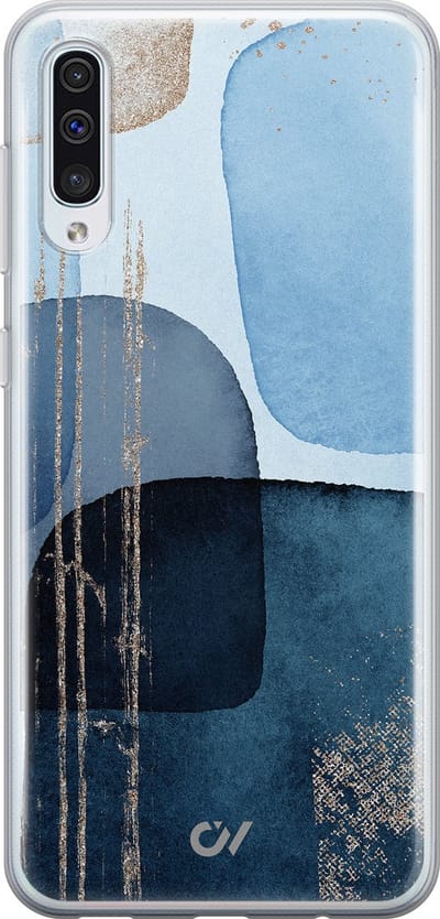 Hoesje geschikt voor Samsung Galaxy A50 - Blue Abstract Shapes - - Blauw - Soft Case Telefoonhoesje - TPU Back Cover - Casevibes