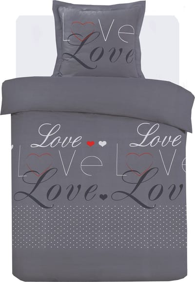 VISION LOVE Dekbedovertrekset - 100% katoen: zacht en soepel - Eenpersoons - Dekbedovertrek 140 x 200 cm met 1 bijhorende sloop -Donkergrijs - Oekotex gecertificeerd